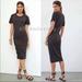 Anthropologie Dresses | Anthropologie Sundry Ruched Tee Shirt Midi Dress Short Sleeve Slit Hem Black Nwt | Color: Black | Size: M