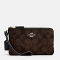 Coach Bags | Coach: Double Corner Zip Wristlet In Signature Canvas - Not Vegan Friendly Btw | Color: Brown/Gold | Size: Os