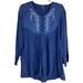 Free People Tops | Free People Blue Tunic Embroidered Floral Top Size Xs - Small Hole At Back Seam | Color: Blue/White | Size: Xs