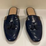 J. Crew Shoes | J Crew Ladies Navy Flats, Loafers, Leather Tassle, Size 9.5 Euc Slip On | Color: Blue/Cream | Size: 9.5