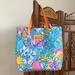 Lilly Pulitzer Bags | Lilly Pulitzer Este Lauder Tote Bag Floral Lemon Colorful Two Straps Polyester | Color: Blue/Pink | Size: Os