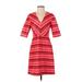 Banana Republic Casual Dress - A-Line Plunge 3/4 sleeves: Red Stripes Dresses - Women's Size 4