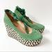Free People Shoes | Free People Chevron With Green Tie Up Chunky Wedge Espadrilles 41 (8.5/9) | Color: Black/Green | Size: 9.5