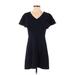 Ann Taylor LOFT Casual Dress - A-Line V Neck Short sleeves: Blue Print Dresses - Women's Size 2