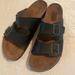 American Eagle Outfitters Shoes | American Eagle Men’s Sz 12 Black Sandals Slip On Buckle Two Strap Faux Leather | Color: Black/Brown | Size: 12