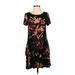 KORSIS Casual Dress - Mini Scoop Neck Short sleeves: Black Floral Dresses - Women's Size X-Small