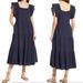 Madewell Dresses | New Madewell Ruffle Sleeve Tiered Midi Dress In Textured Check Navy Medium | Color: Blue | Size: M