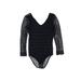 Bodysuit: V Neck Off Shoulder Black Stripes Tops - Women's Size Small