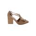 Bettye Muller Heels: Tan Print Shoes - Women's Size 7 - Open Toe