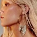 Free People Jewelry | Free People Crystal Tassle Hoop Earrings | Color: Gold | Size: Os