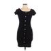 Derek Heart Casual Dress - Mini Scoop Neck Short sleeves: Black Solid Dresses - Women's Size Large