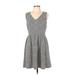 Bar III Casual Dress - A-Line V Neck Sleeveless: Gray Chevron/Herringbone Dresses - New - Women's Size Large