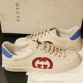 Gucci Shoes | Gucci Miro Soft White Leather Sneaker Shoe, Gucci Size 39.5 | Color: Blue/Red | Size: 8.5