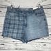 American Eagle Outfitters Shorts | American Eagle Nwt 18 Blue - Plaid Highest Rise Crossover Waist Denim Mom Shorts | Color: Blue | Size: 18