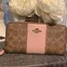 Coach Bags | Coach Slim Accordion Zip Wallet In Colorblock Signature Canvas. Tan And Pink | Color: Pink/Tan | Size: Os
