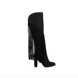 Jessica Simpson Shoes | Jessica Simpson Embellished Fringe Tall Boots. 7 | Color: Black | Size: 7