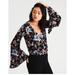 American Eagle Outfitters Tops | 3/$30 American Eagle Soft & Sexy Floral Bell Sleeve Wrap Top Size Small | Color: Black/Blue | Size: S