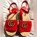 Gucci Shoes | Excellent Condition Gucci Marmont Lilienthal Platform Wedge Espadrilles Pearl Gg | Color: Red/Tan | Size: 6.5