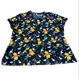 Disney Tops | Disney Winnie The Pooh Black Floral Plus Sz 3xl Scrub Shirt Nurse Vet Xray Tech | Color: Black/Yellow | Size: 3x