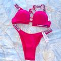 Victoria's Secret Swim | 2 Pc Set 32a +Xs Victoria's Secret Swim Shine Strap Sexy Tee Bikini + Bottoms | Color: Pink/Red | Size: 32a