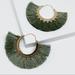 Anthropologie Jewelry | Anthropologie Gold Plated Filigree Green Fan Fringe Big Hoop Earrings | Color: Gold/Green | Size: Os