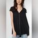 Free People Tops | Free People Xs Black Highland Top Button Down Hi-Lo V-Neck Oversize Flowy Tunic | Color: Black | Size: Xs