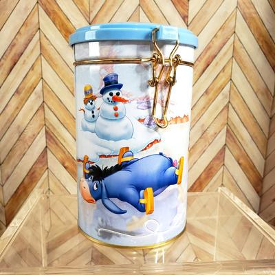 Disney Holiday | Disney Winnie The Pooh Eeyore Piglet Christmas Winter Scene Tin W/Locking Lid | Color: Blue/Yellow | Size: 6.5" T