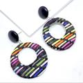 Anthropologie Jewelry | 2/$35 Woven Black Rainbow Stripe Raffia Hoop Drop Earrings D37 | Color: Black | Size: Os