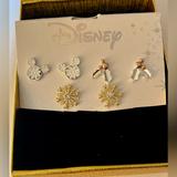 Disney Jewelry | Disney 18k Gold Plated Crystal And Cz Tritone Stud Earrings Nwt | Color: Gold/Silver | Size: Os