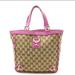 Gucci Bags | Auth Gucci Gg Canvas Abbey Tote Handbag Leather Khaki Beige Pink Purple | Color: Tan | Size: Os