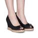 Tory Burch Shoes | Euc Tory Burch Jackie Bow Espadrille Peep-Toe Wedges Size 6.5 | Color: Black/Tan | Size: 6.5