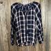 American Eagle Outfitters Tops | American Eagle M Women's Blue Pink Plaid Keyhole Tassel Tie Neck Blouse Top | Color: Blue | Size: M