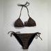 Burberry Swim | Burberry Monogram Tb Print Bridle Brown Triangle Bikini Set Size M | Color: Black/Brown | Size: M