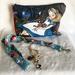 Disney Other | Alice In Wonderland Makeup Case Zip Bag With Keychain And Lanyard Gift Set | Color: Blue/White | Size: Os