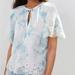 Anthropologie Tops | Anthropologie Nwt Olivia Embroidered Tie-Dye Blouse Cutwork Tie Neck | Color: Blue/White | Size: Xl