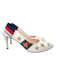 Gucci Shoes | New Gucci Sylvie Slingback Web Bee Star Embroidered Calfskin Slingback Pumps | Color: Blue/Green/Red/White | Size: 8