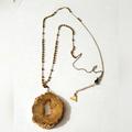 Anthropologie Jewelry | Anthropologie Serefina Druzy Crystal Slice Necklace Geode Long Gold Chain 32" | Color: Gold/Yellow | Size: 32" Long