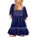 Free People Dresses | Free People Easy To Love Mini Dress Smocked Velvet Ruffle Wide Sleeves Xs | Color: Blue | Size: Xs