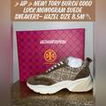 Tory Burch Shoes | Hpnew! Tory Burch Good Luck Monogram Suede Sneakers- Hazel Size 8.5m | Color: Brown/Cream | Size: 8.5