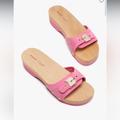 Kate Spade Shoes | Dr. Scholl's X Kate Spade New York Crushed Watermelon Suede Slide Sandal | Color: Gold/Pink | Size: 9