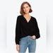 Free People Tops | Free People Long Sleeve Check On It Wrap Top Black V-Neck Size Xs | Color: Black | Size: Xs