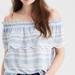 American Eagle Outfitters Tops | American Eagle Outfitters | Baby Blue & White Off Shoulder Eyelet Ruffle Top Med | Color: Blue/White | Size: M