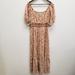 Free People Dresses | Free People Womens Ellie Print Smocked Midi Dress Size L Beige Short Sleeve | Color: Cream/White | Size: L