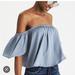 American Eagle Outfitters Tops | American Eagle Off The Shoulder Satin Effect Top | Color: Blue | Size: M