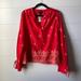 J. Crew Tops | J Crew Red-Orange Boho Embroidered Blouse Top With Long Sleeve - Size M | Color: Orange/Red | Size: M