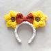 Disney Accessories | Custom Disney Minnie Mouse Ears Knitted Sunflower Headband | Color: White/Yellow | Size: Os