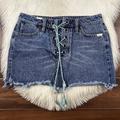 Free People Skirts | Free People Women's Size 25 / Small Y2k Lace Up Denim Jean Mini Skirt Cut Off | Color: Blue | Size: S
