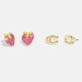 Coach Jewelry | Coach Strawberry And Signature Stud Earrings Set | Color: Gold/Red | Size: Os