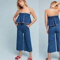 Anthropologie Pants & Jumpsuits | Anthropologie, Hei Hei, Strapless Denim Jumpsuit With Large Ruffle, Xs | Color: Blue | Size: Xs