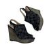 Coach Shoes | Coach Janet Signature C Platform Wedge Peep Toe Heels Y2k Black Womens 5.5b | Color: Black/Gray | Size: 5.5